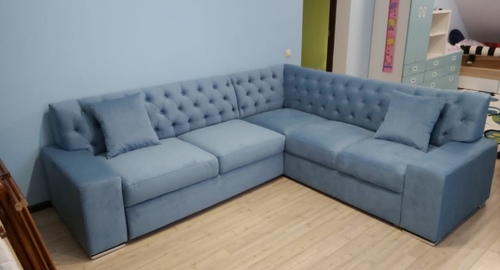 Перетяжка углового дивана на дому.  Саянск